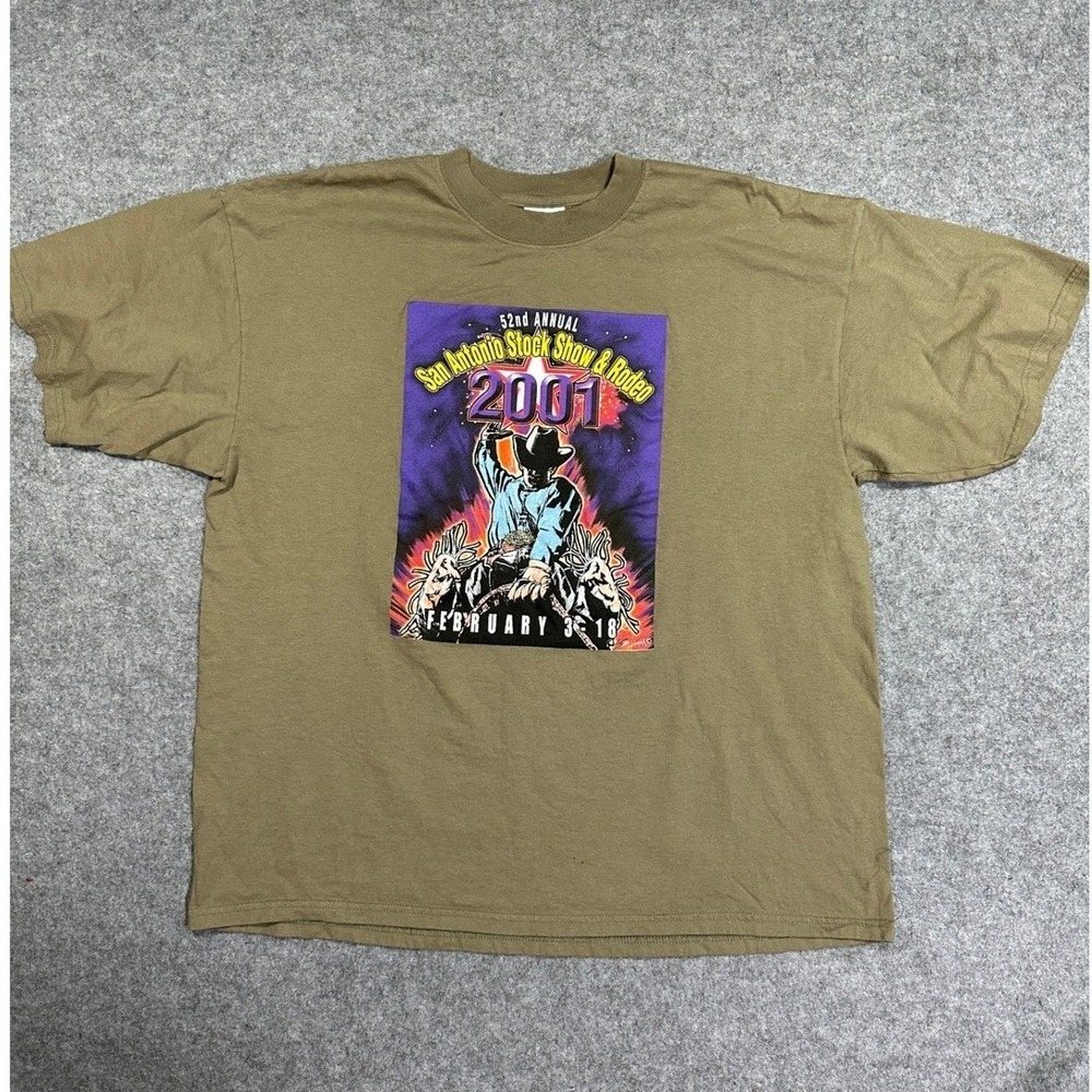 Gildan San Antonio Stock Show & Rodeo T-Shirt XXL Brown 2001 Graphic Cotton